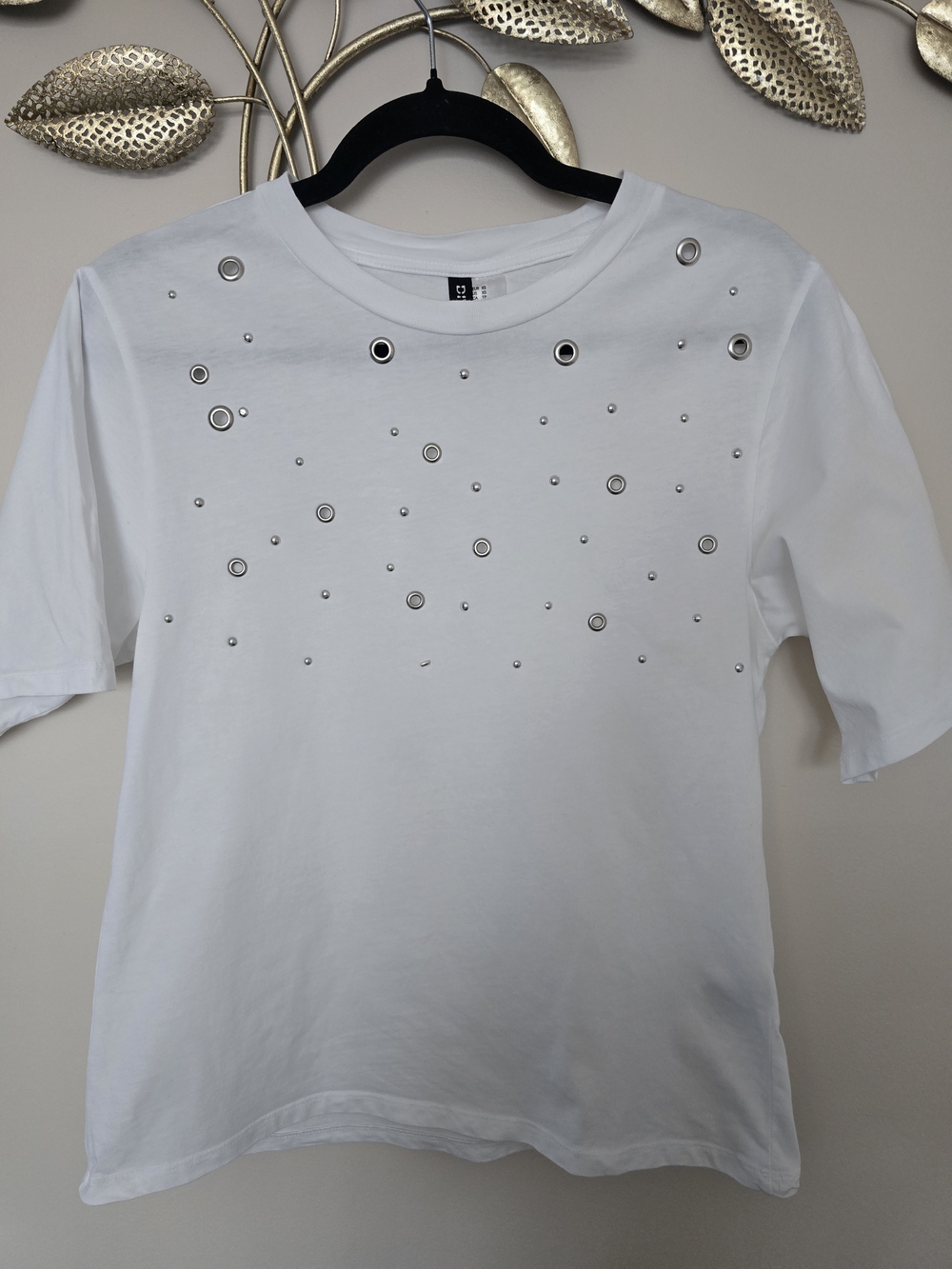 H&M White Tee with Details Cotton Oversized Size XS